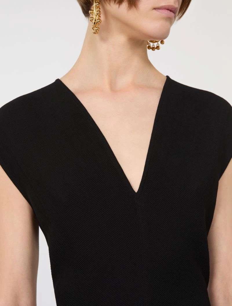 Long dress with V-neck in canneté - BLACK - Sportmax - 4