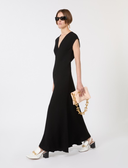 Long dress with V-neck in canneté - BLACK - Sportmax