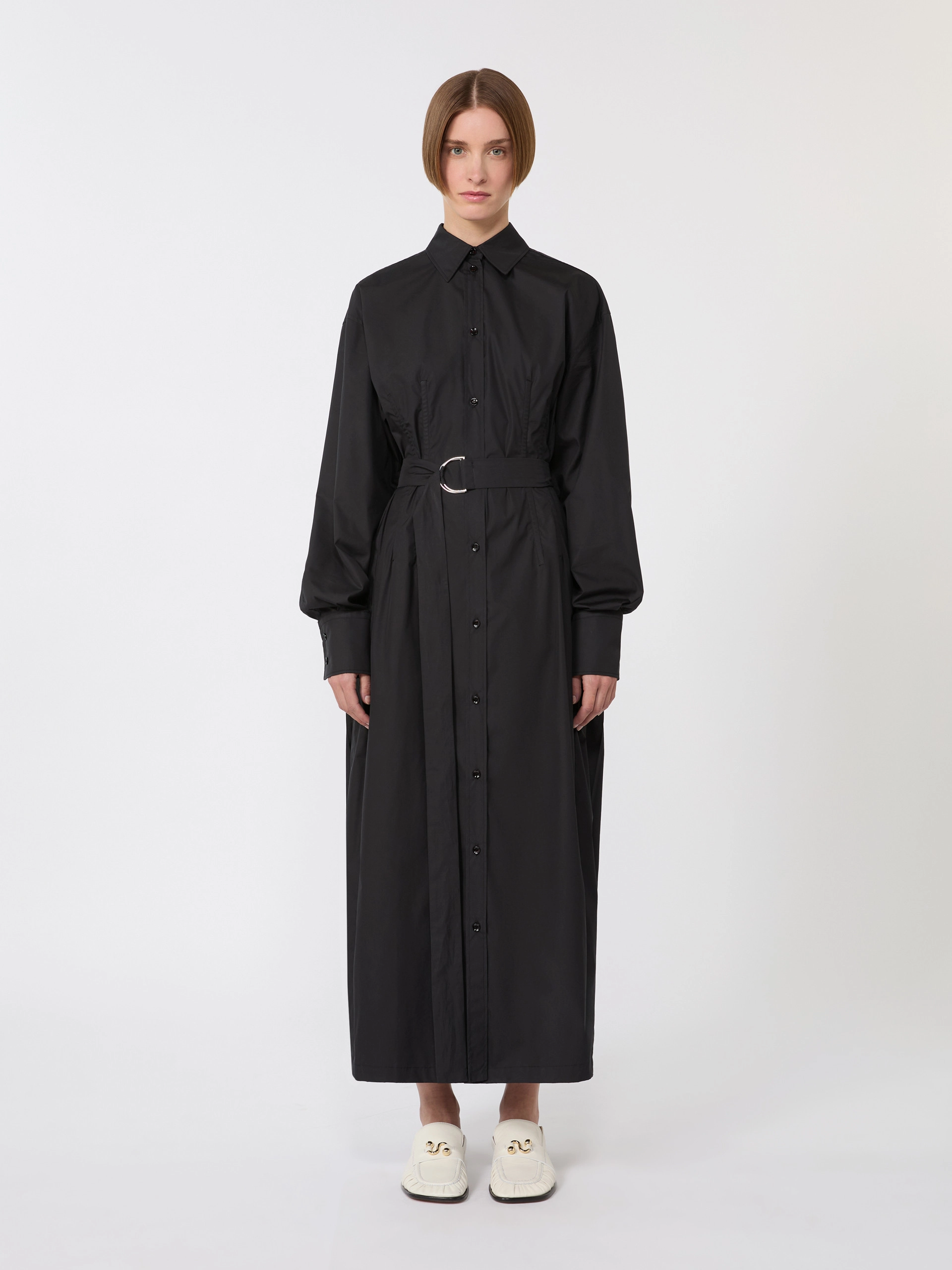 Cotton shirt dress with pleated insert - BLACK - Sportmax - 2