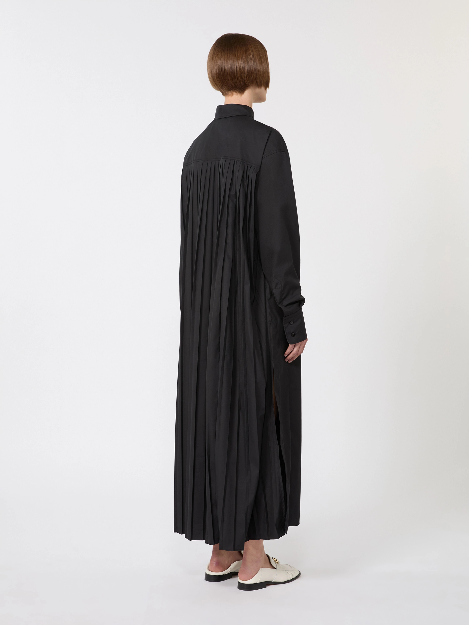 Cotton shirt dress with pleated insert - BLACK - Sportmax - 3