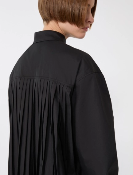 Cotton shirt dress with pleated insert - BLACK - Sportmax - 4