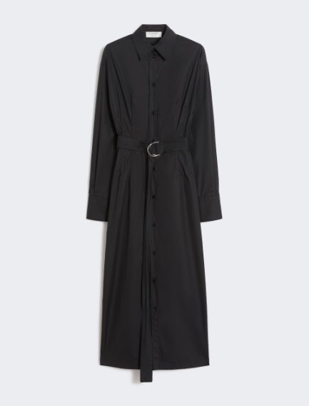 Cotton shirt dress with pleated insert - BLACK - Sportmax - 6
