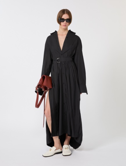 Cotton shirt dress with pleated insert - BLACK - Sportmax