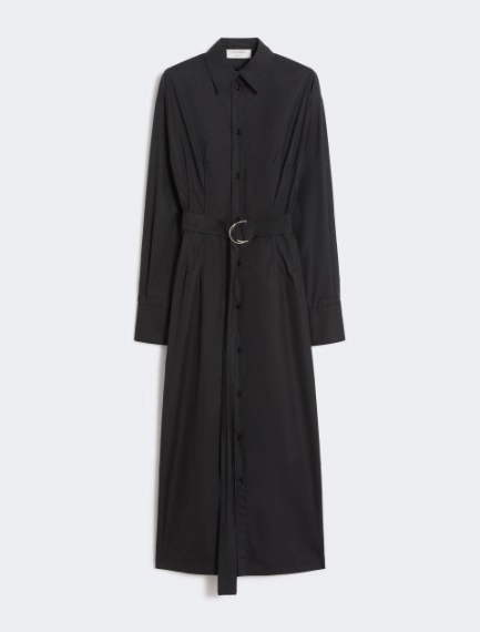 Cotton shirt dress with pleated insert - BLACK - Sportmax