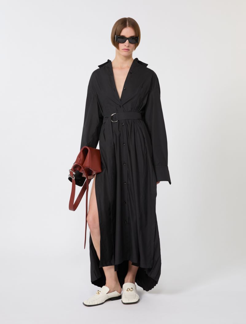 Cotton shirt dress with pleated insert - BLACK - Sportmax