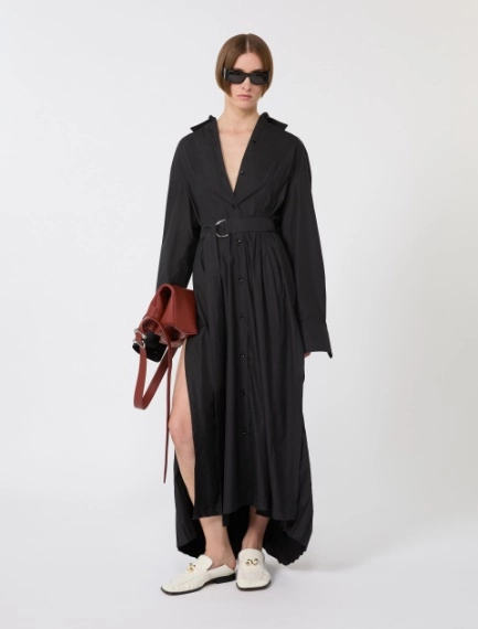 Cotton shirt dress with pleated insert - BLACK - Sportmax - 1