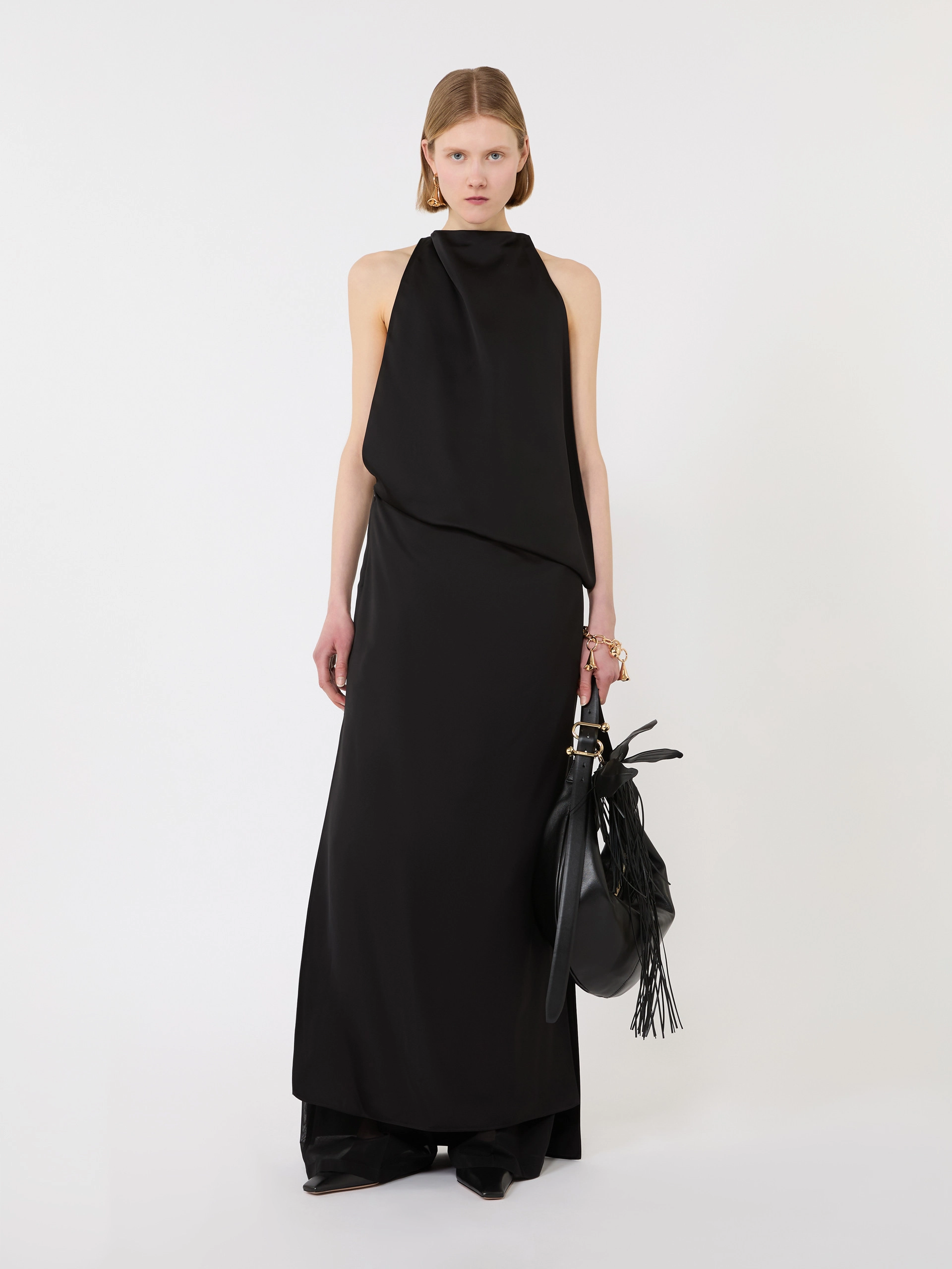 Viscose satin draped dress - BLACK - Sportmax