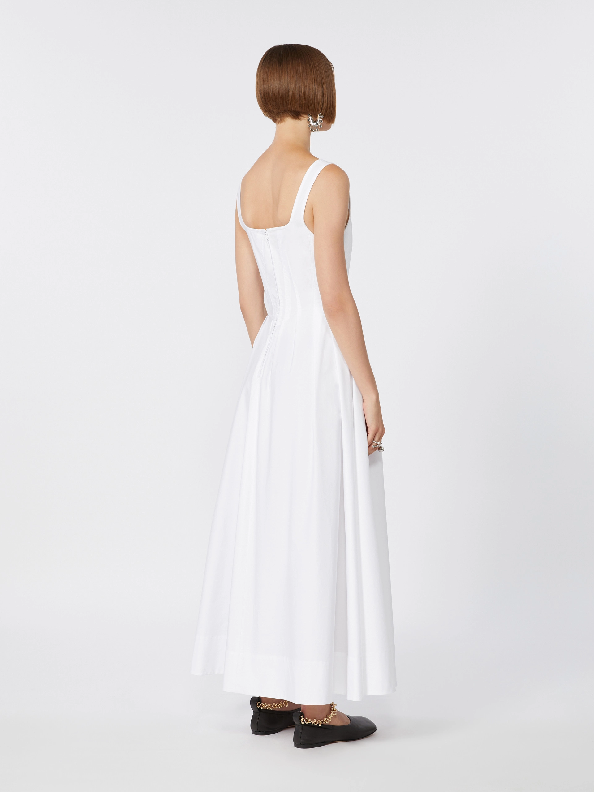 Long sleeveless pure cotton dress - OPTICAL WHITE - Sportmax - 3