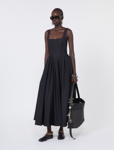 Long sleeveless pure cotton dress - BLACK - Sportmax