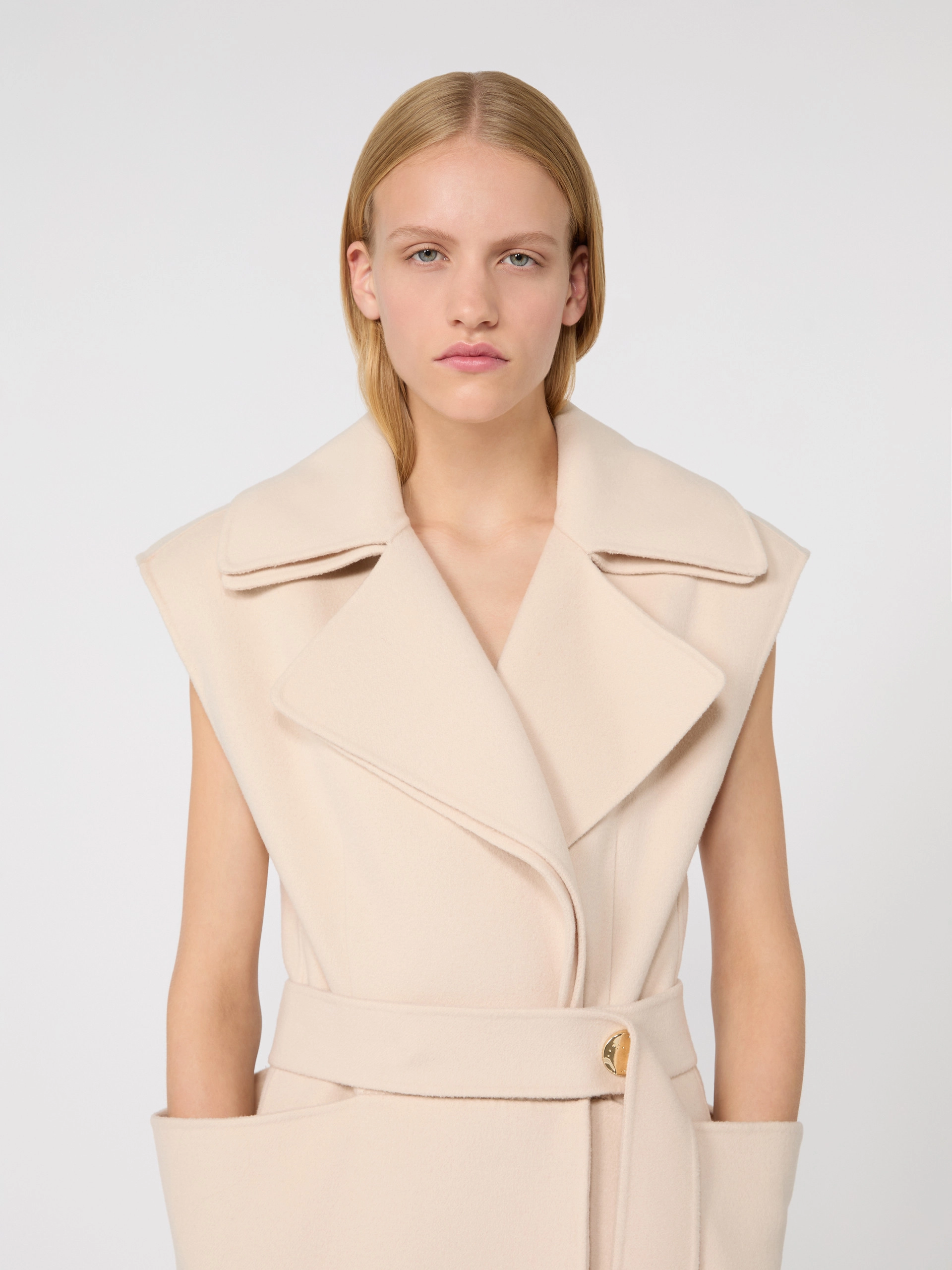 Sleeveless pure double wool coat - POWDER - Sportmax - 4
