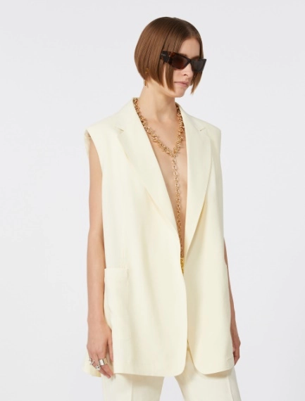 Oversized washed viscose gilet - IVORY - Sportmax
