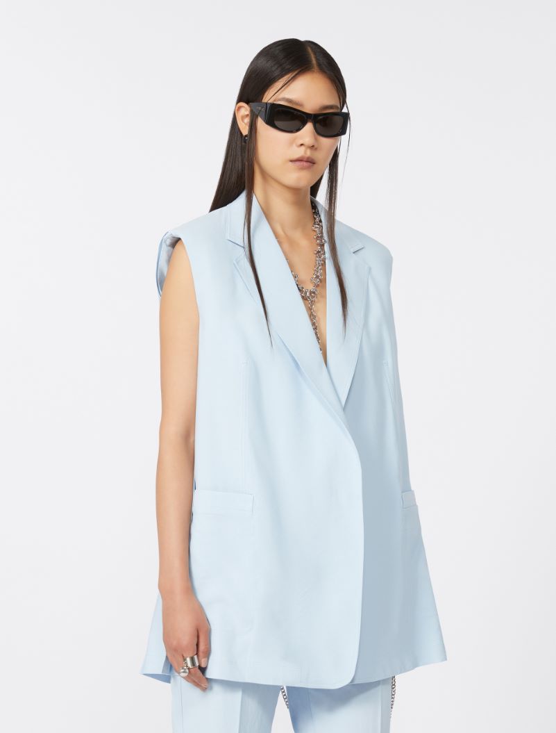 Oversized washed viscose gilet - LIGHT BLUE - Sportmax - 4