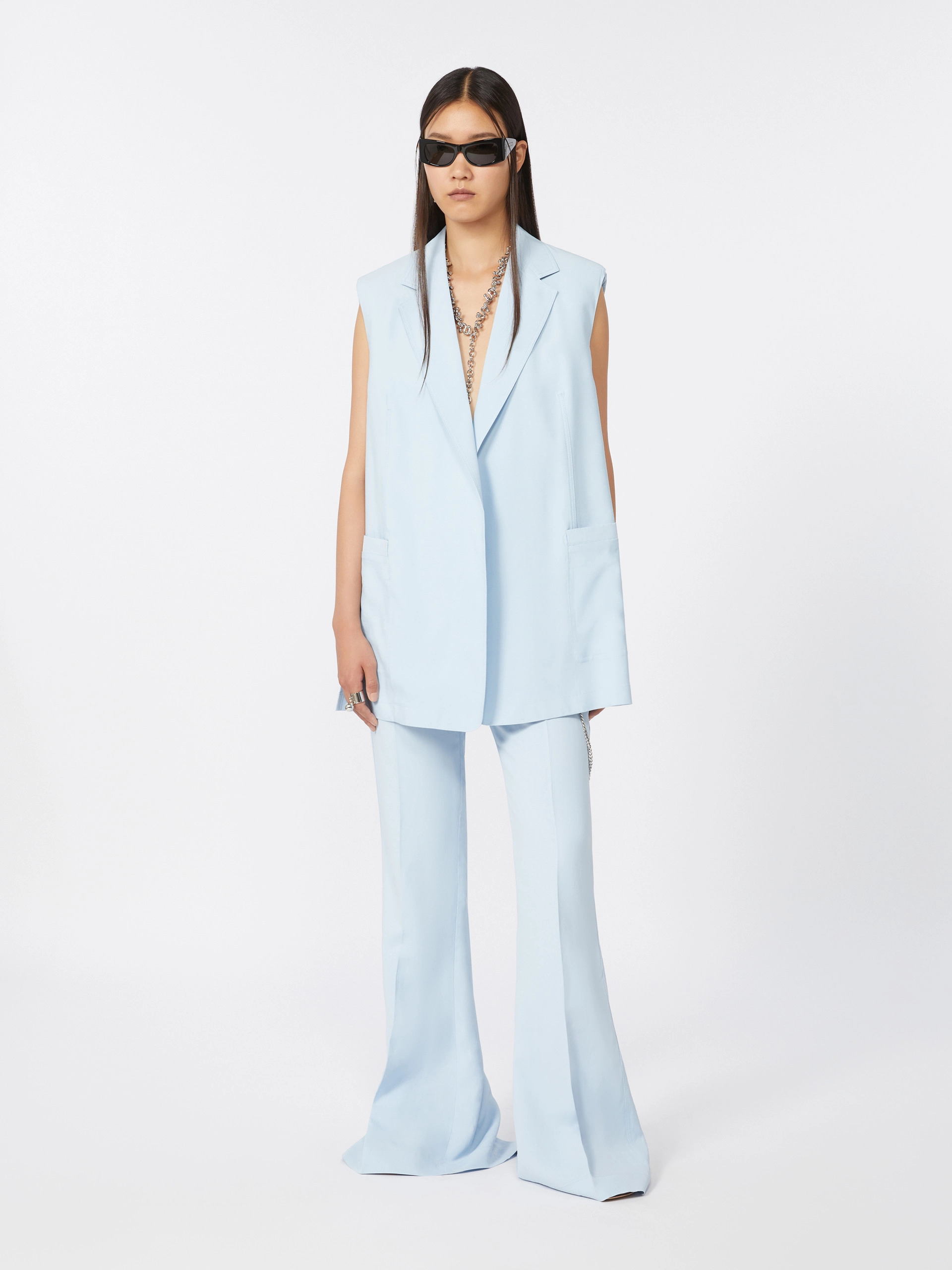 Oversize-Weste aus gewaschener Viskose - AZURBLAU - Sportmax