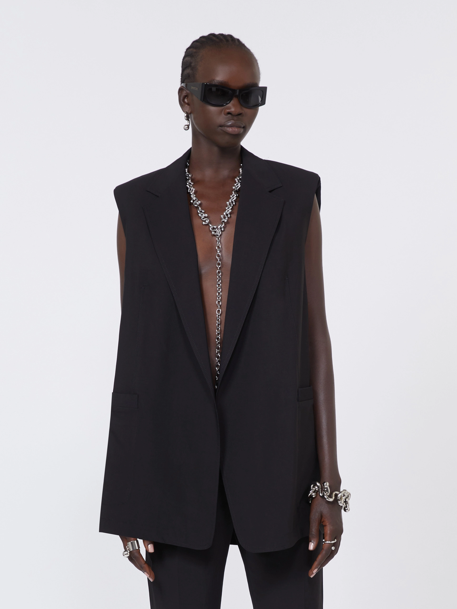 Oversized washed viscose gilet - BLACK - Sportmax - 4