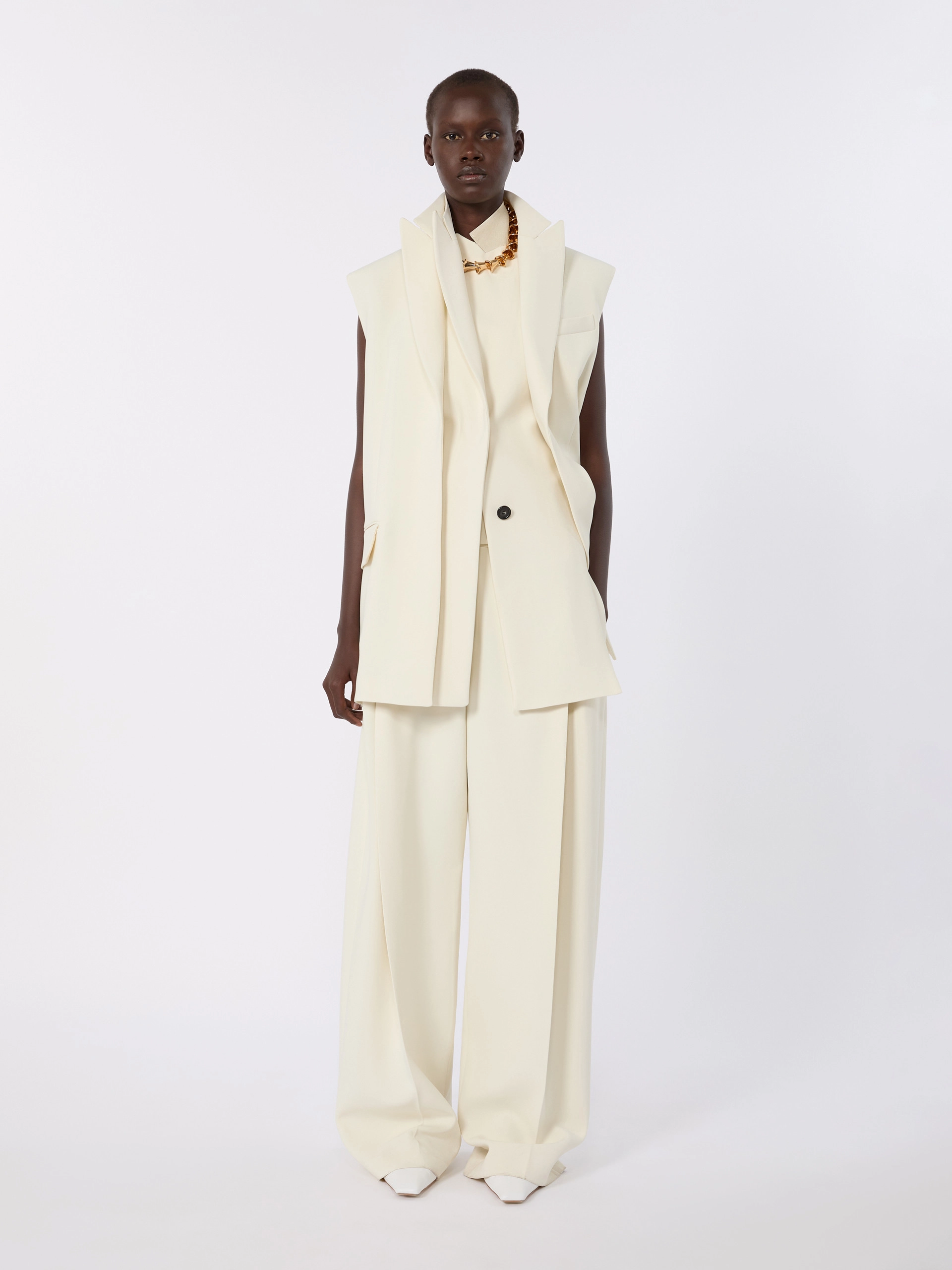 Sleeveless stretch viscose two-piece blazer - IVORY - Sportmax