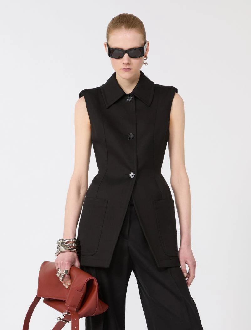 Sleeveless fitted gabardine blazer - BLACK - Sportmax - 4