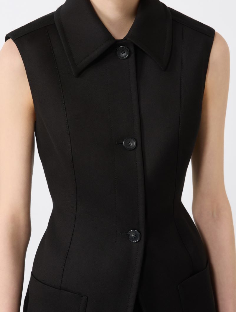 Sleeveless fitted gabardine blazer - BLACK - Sportmax - 5