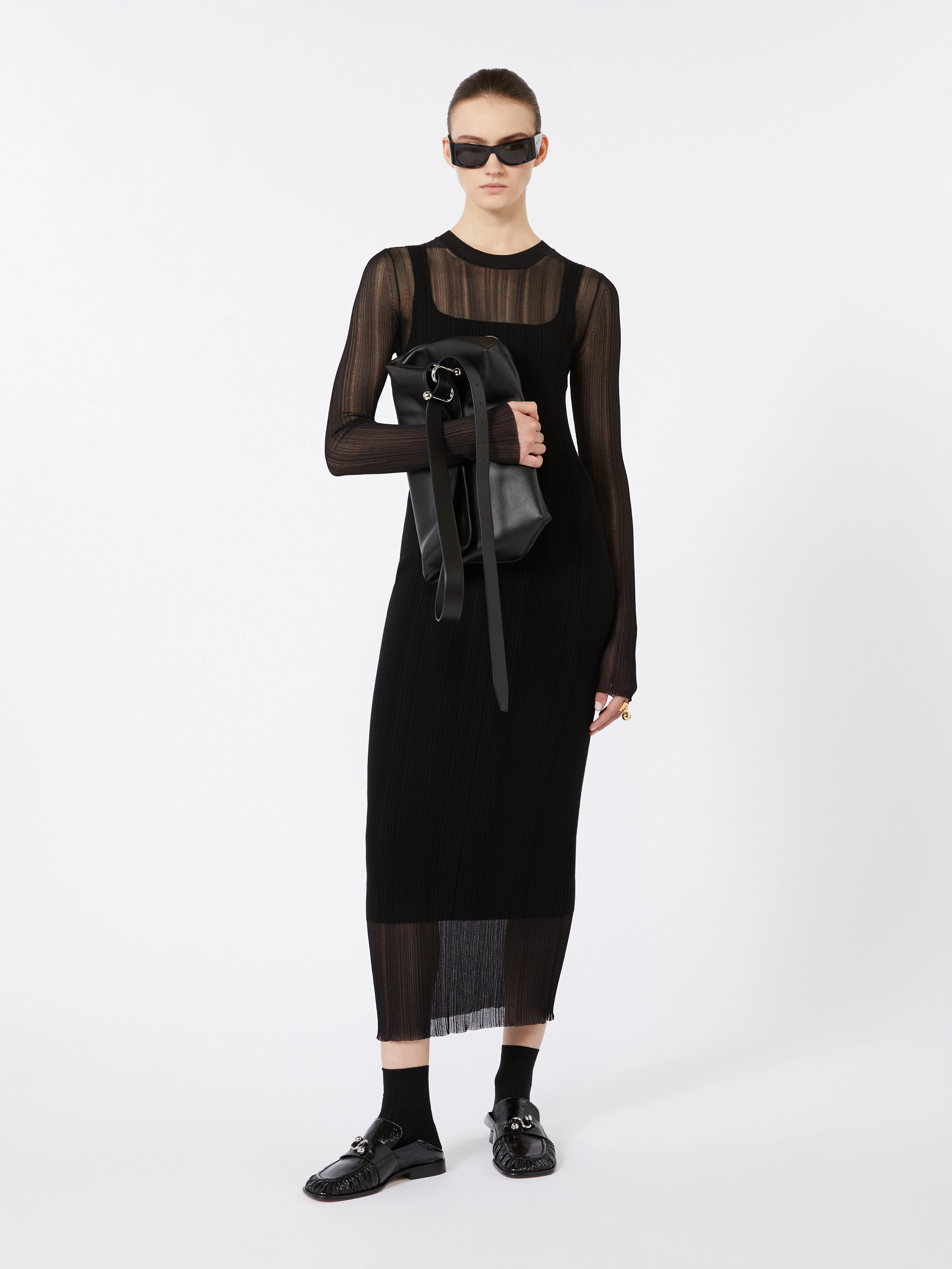 Short-sleeved stretch viscose dress - BLACK - Sportmax