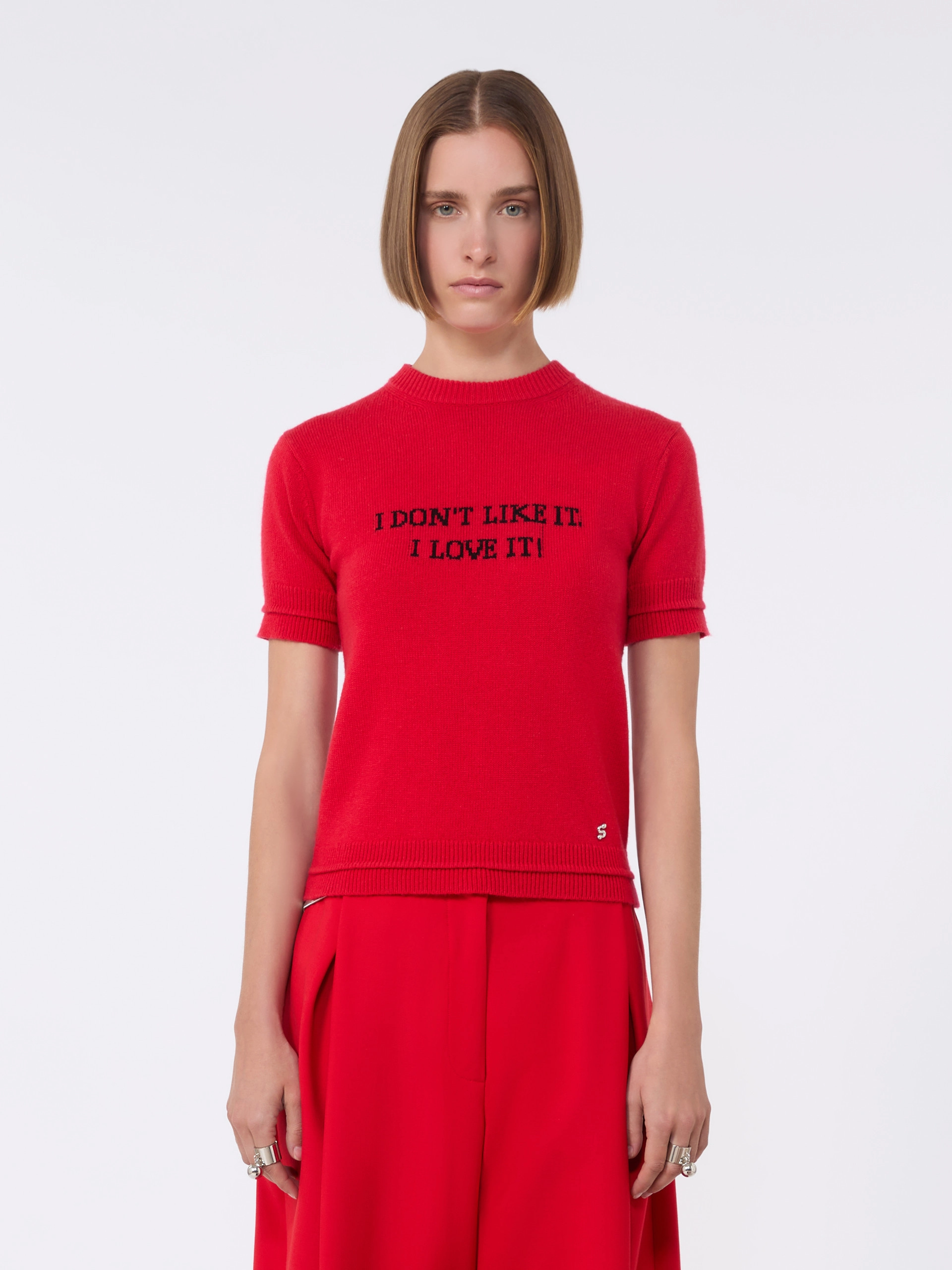 Wool and cashmere-knit T-shirt - RED - Sportmax - 2
