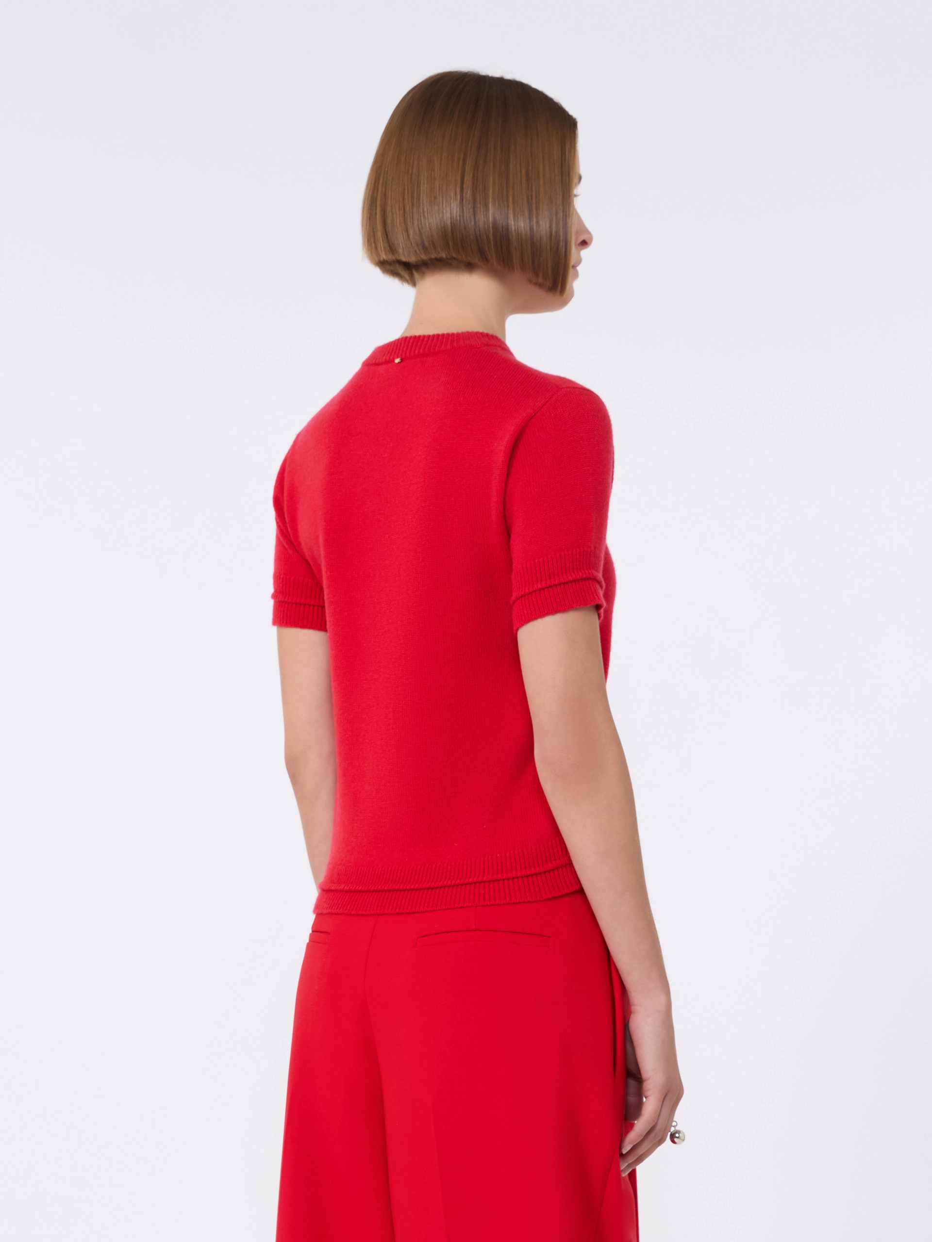 Wool and cashmere-knit T-shirt - RED - Sportmax - 3