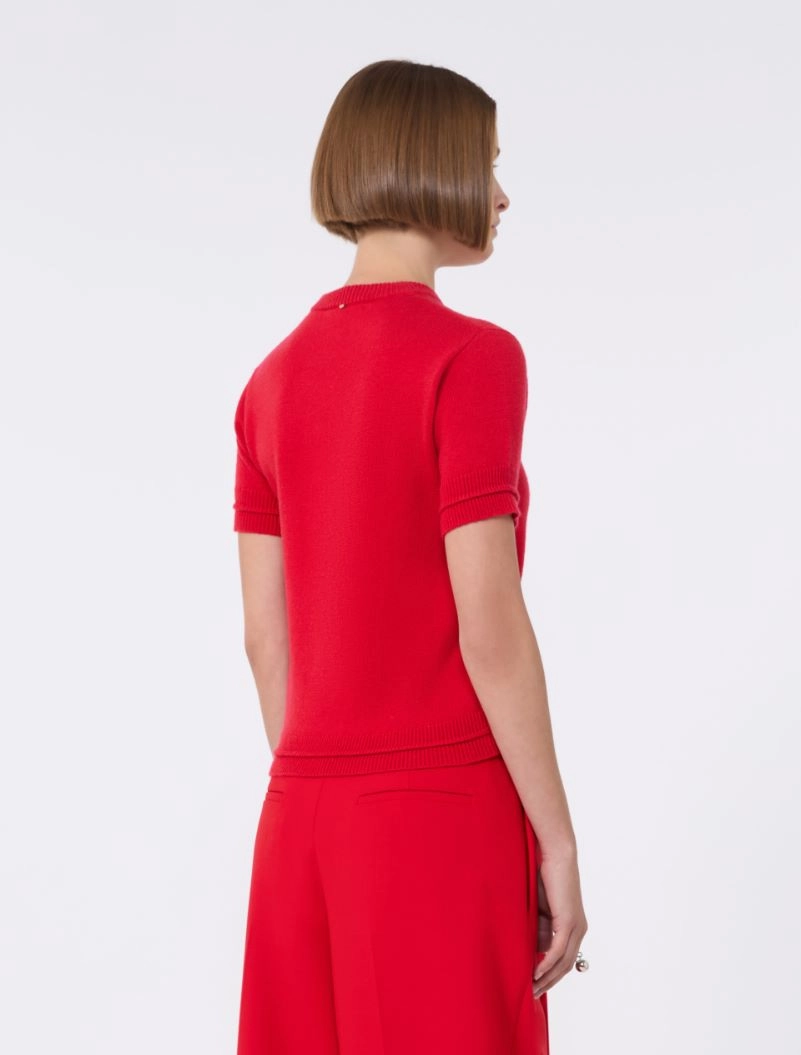 Wool and cashmere-knit T-shirt - RED - Sportmax - 3