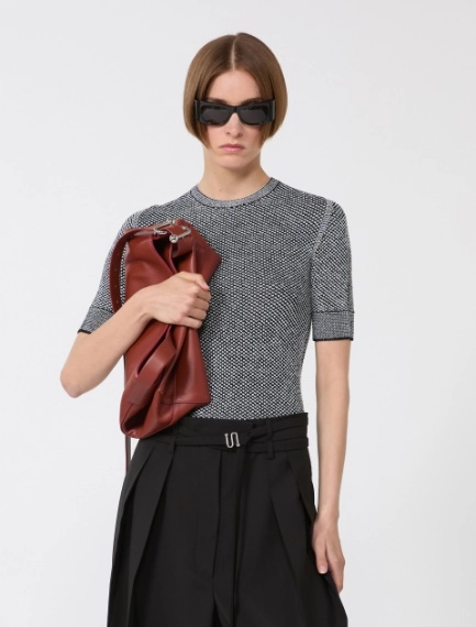 Viscose short-sleeved mesh jumper - WHITE BLACK - Sportmax