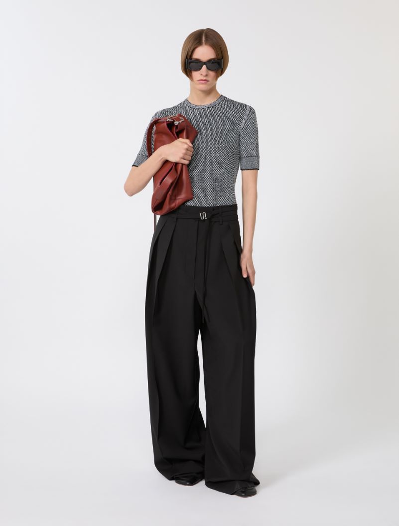 Viscose short-sleeved mesh jumper - WHITE BLACK - Sportmax