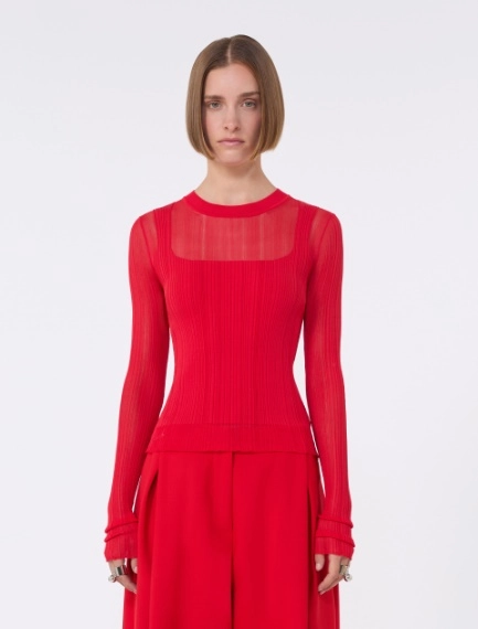 Trompe l'oeil viscose jumper - RED - Sportmax - 2
