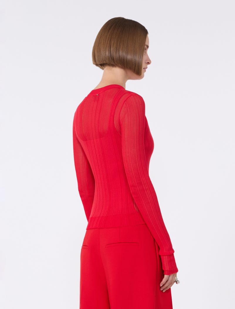 Trompe l'oeil viscose jumper - RED - Sportmax - 3