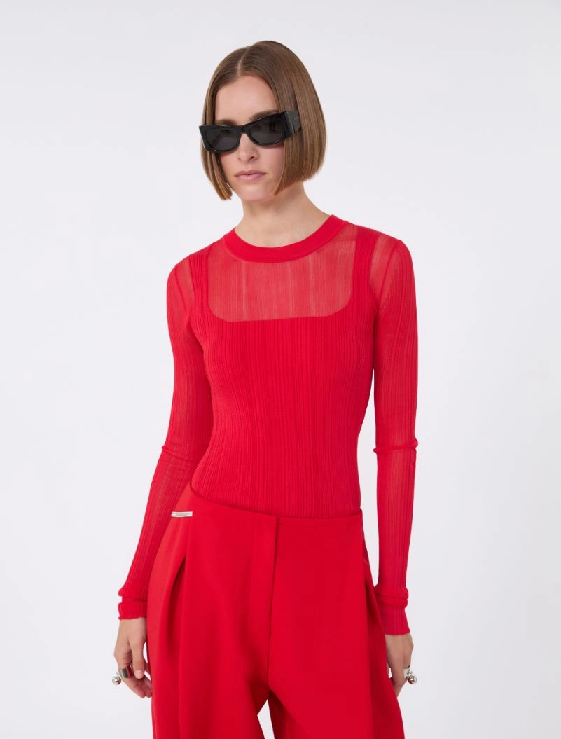 Trompe l'oeil viscose jumper - RED - Sportmax - 4