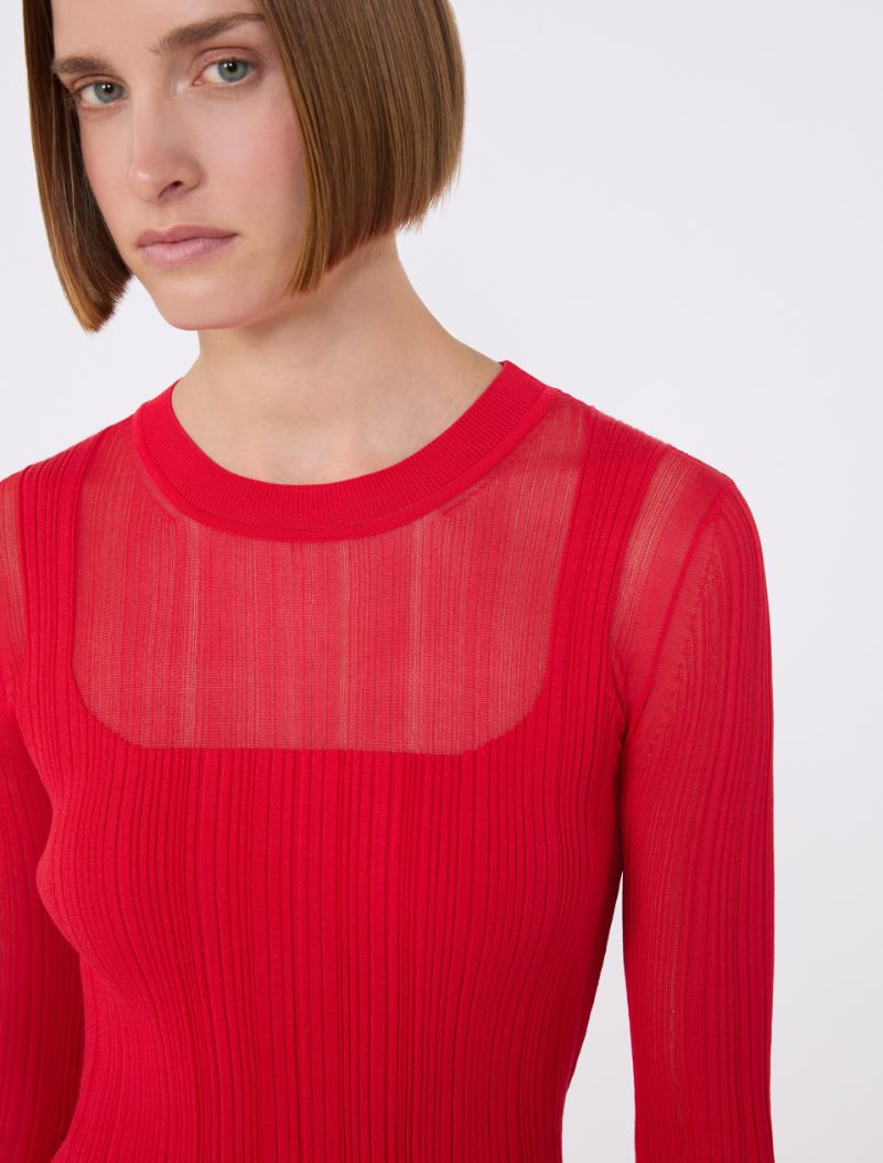 Trompe l'oeil viscose jumper - RED - Sportmax - 5