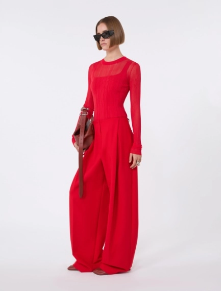 Trompe l'oeil viscose jumper - RED - Sportmax - 1