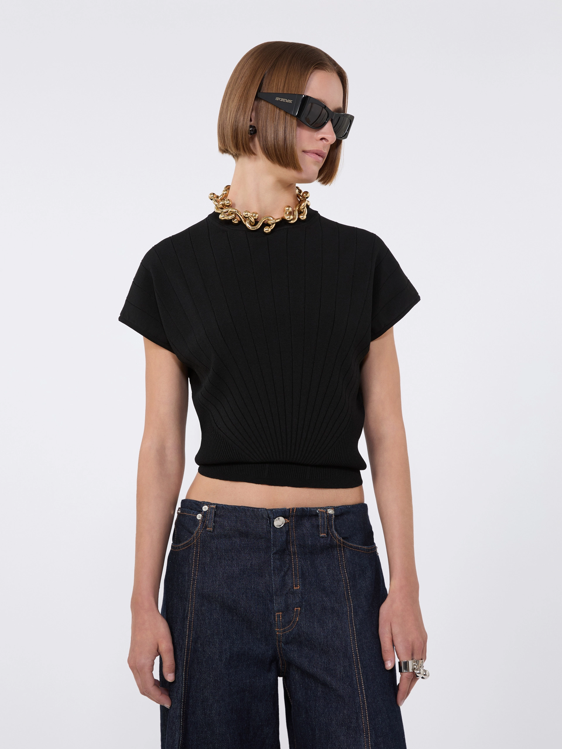 Rib-knit viscose sweater - BLACK - Sportmax - 4
