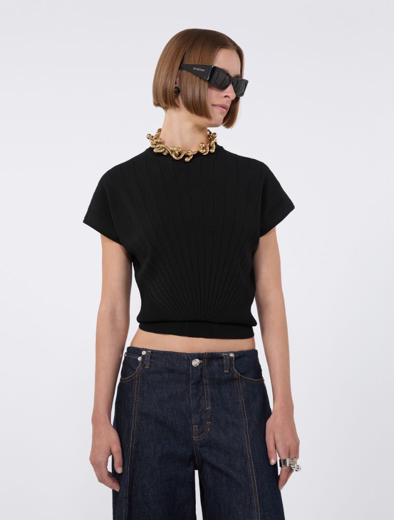 Rib-knit viscose sweater - BLACK - Sportmax - 4