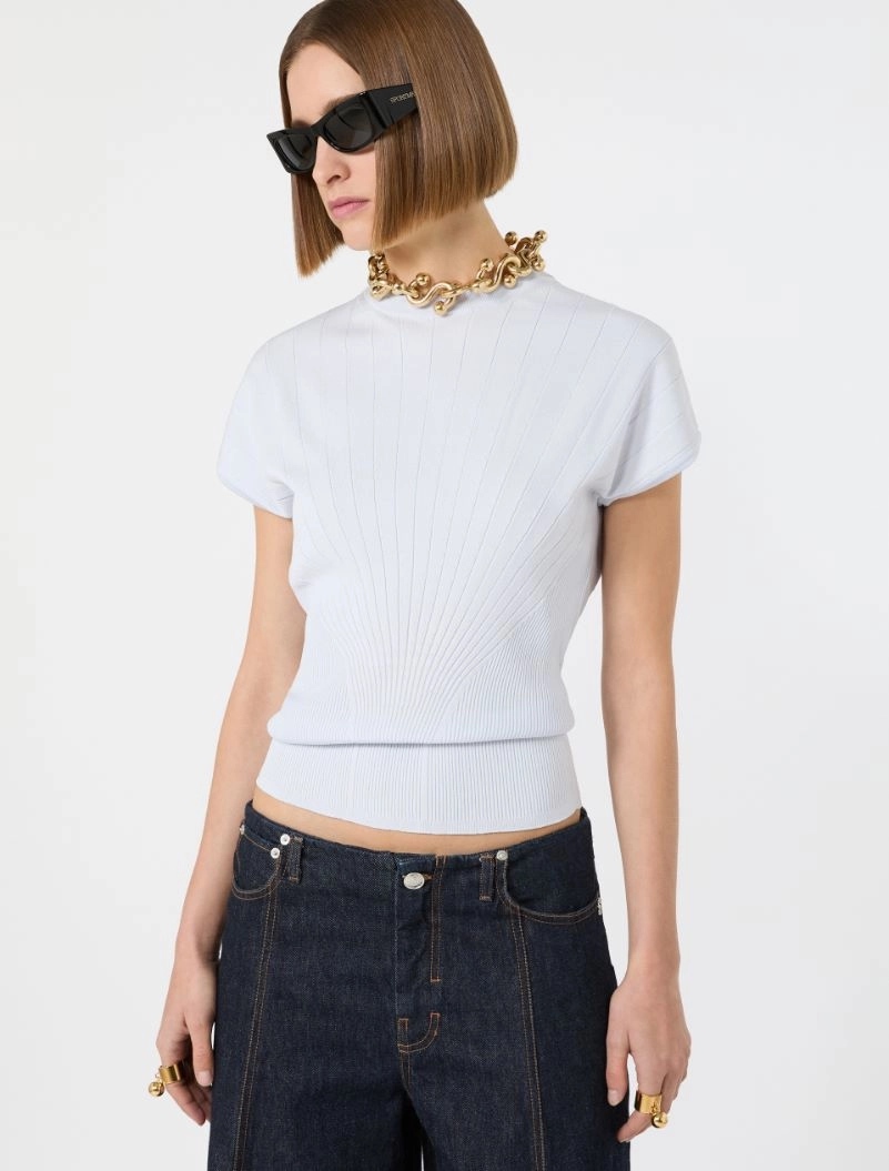 Rib-knit viscose sweater - LIGHT BLUE - Sportmax - 4