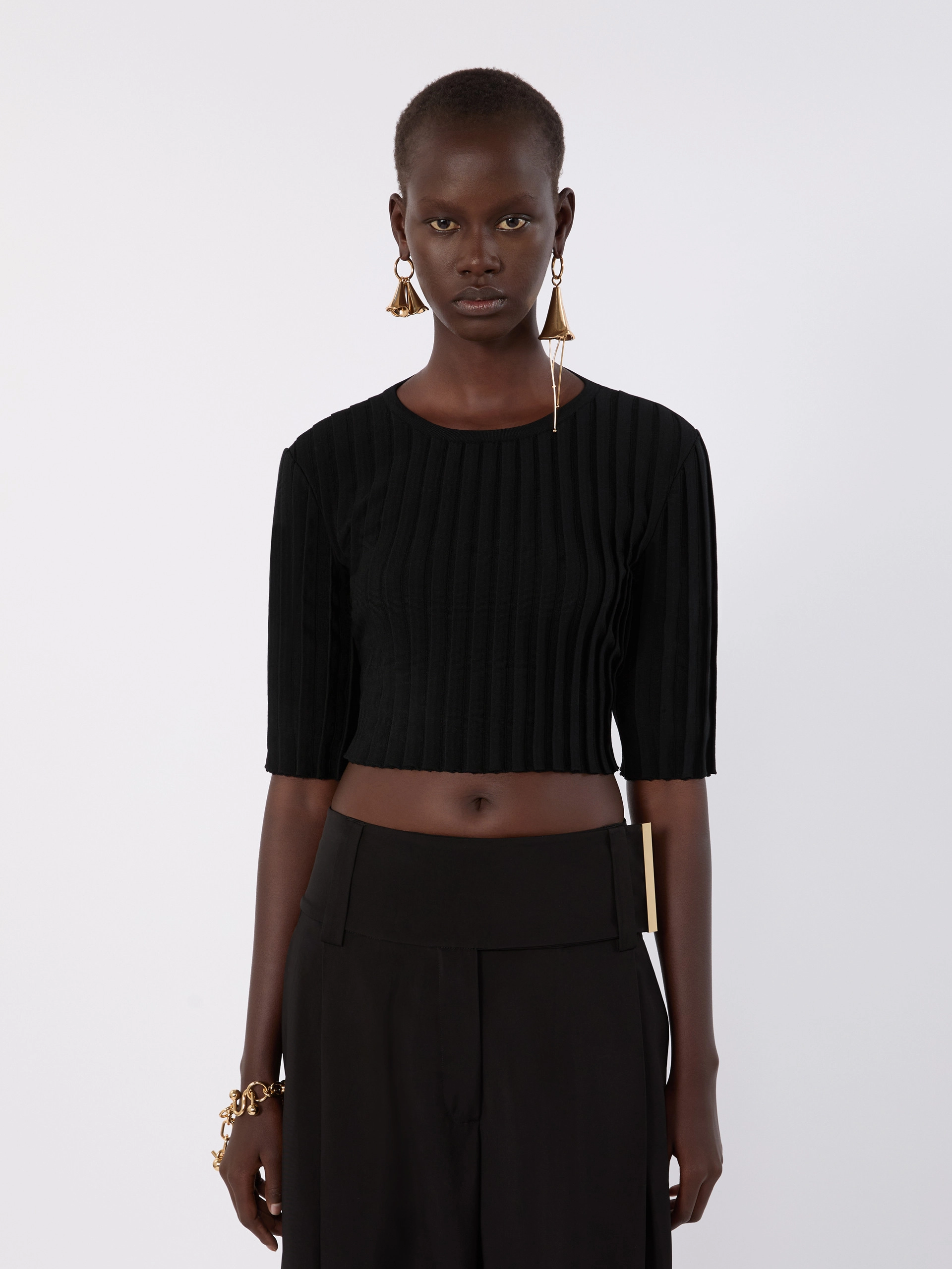 Stretch viscose crop top - BLACK - Sportmax - 2