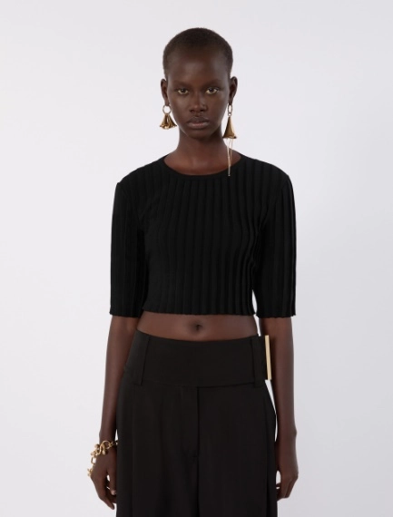Stretch viscose crop top - BLACK - Sportmax - 2