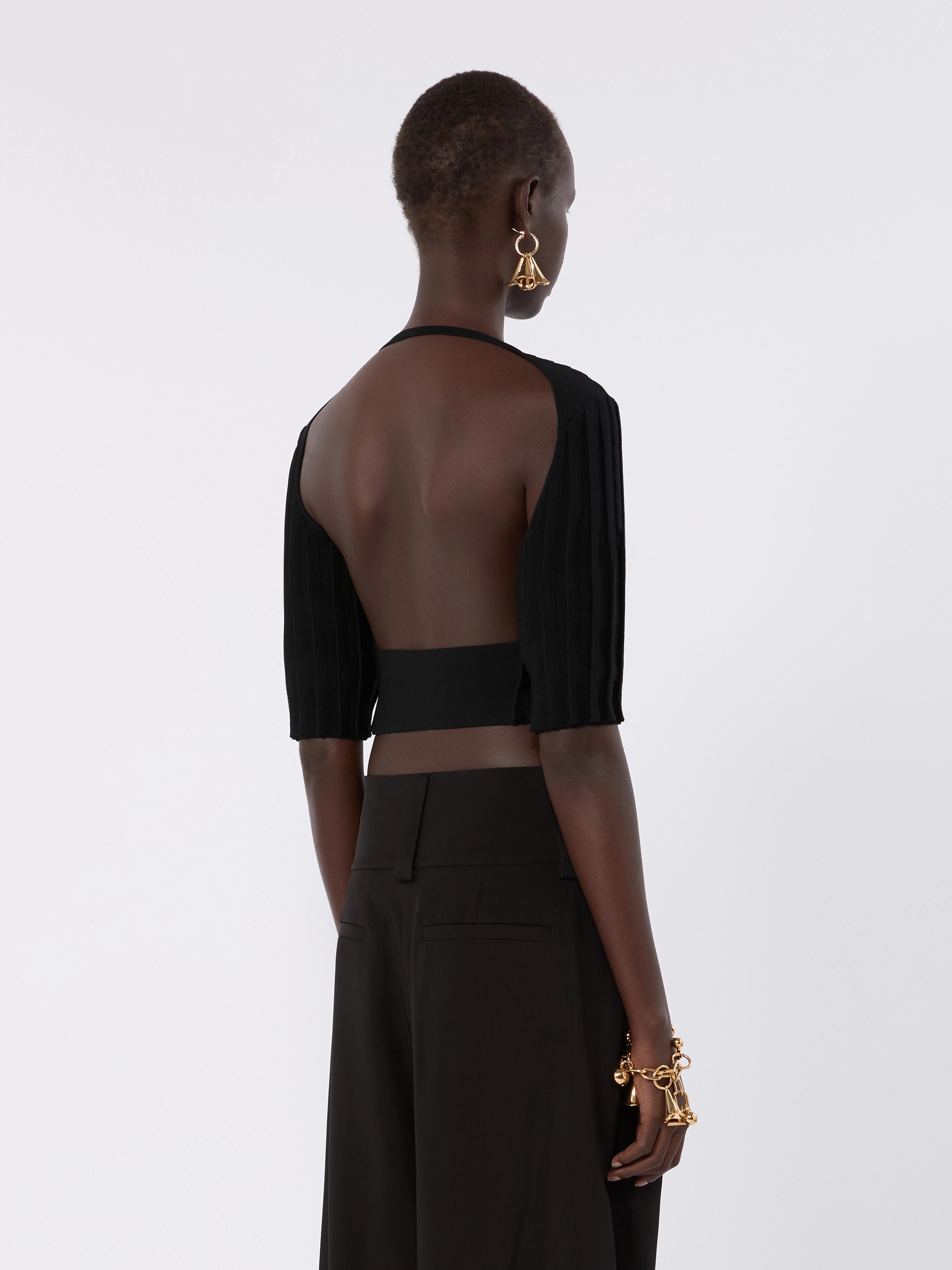 Stretch viscose crop top - BLACK - Sportmax - 3