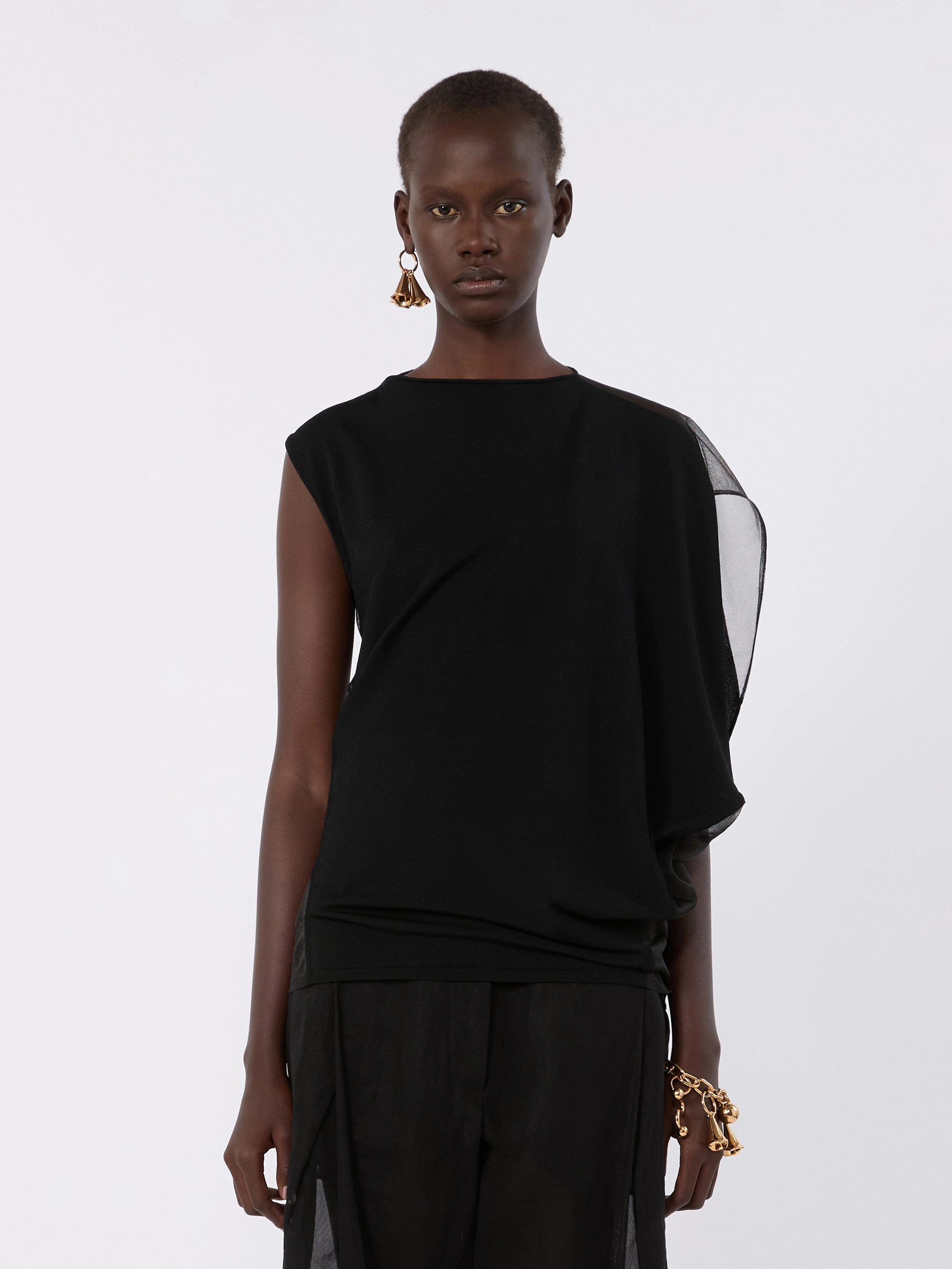 Stretch viscose asymmetrical top - BLACK - Sportmax - 2