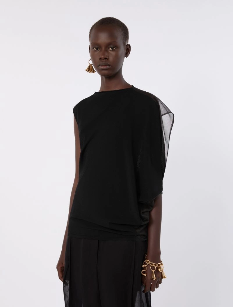 Stretch viscose asymmetrical top - BLACK - Sportmax - 4