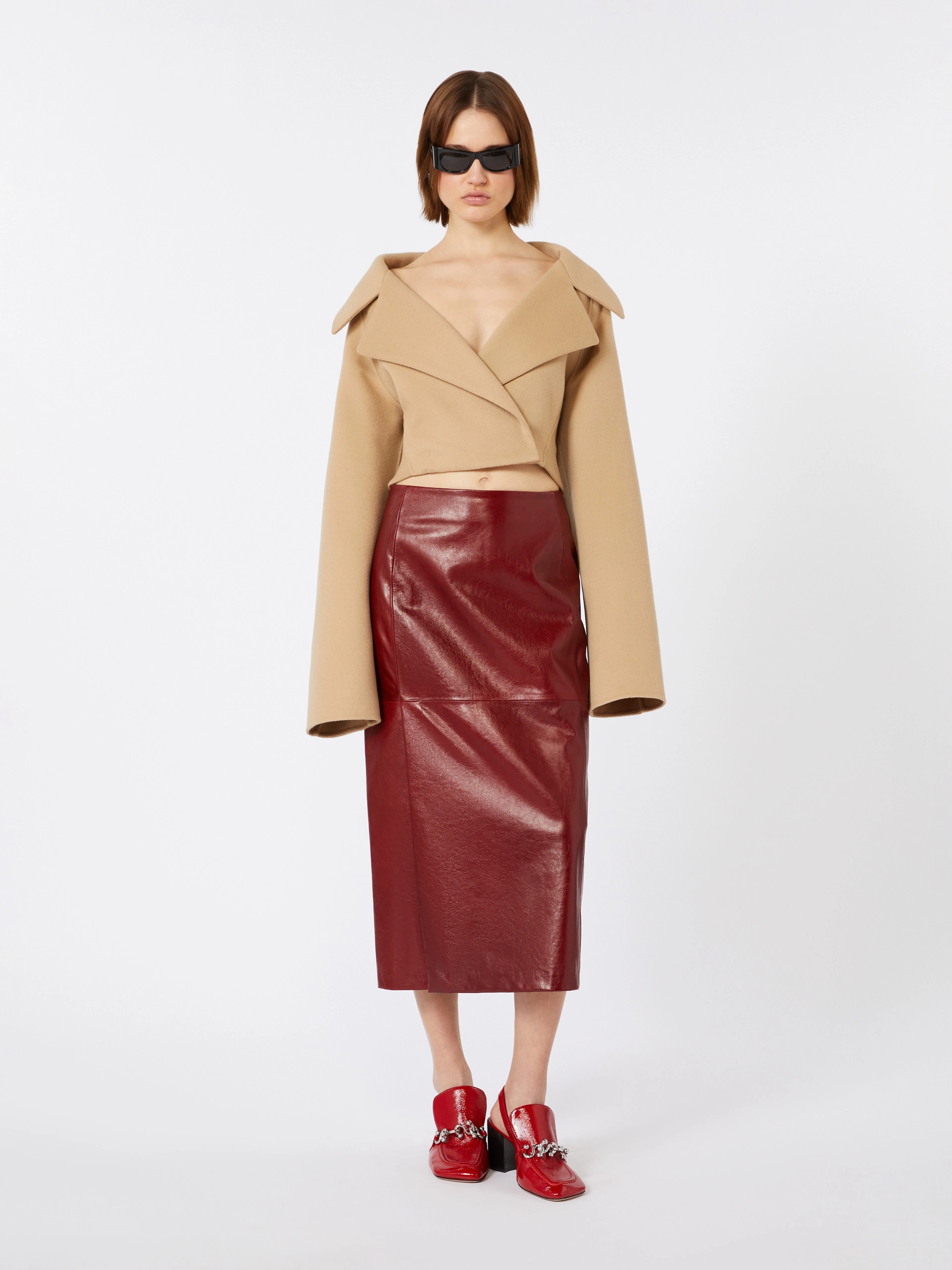 Straight leather skirt - BORDEAUX - Sportmax