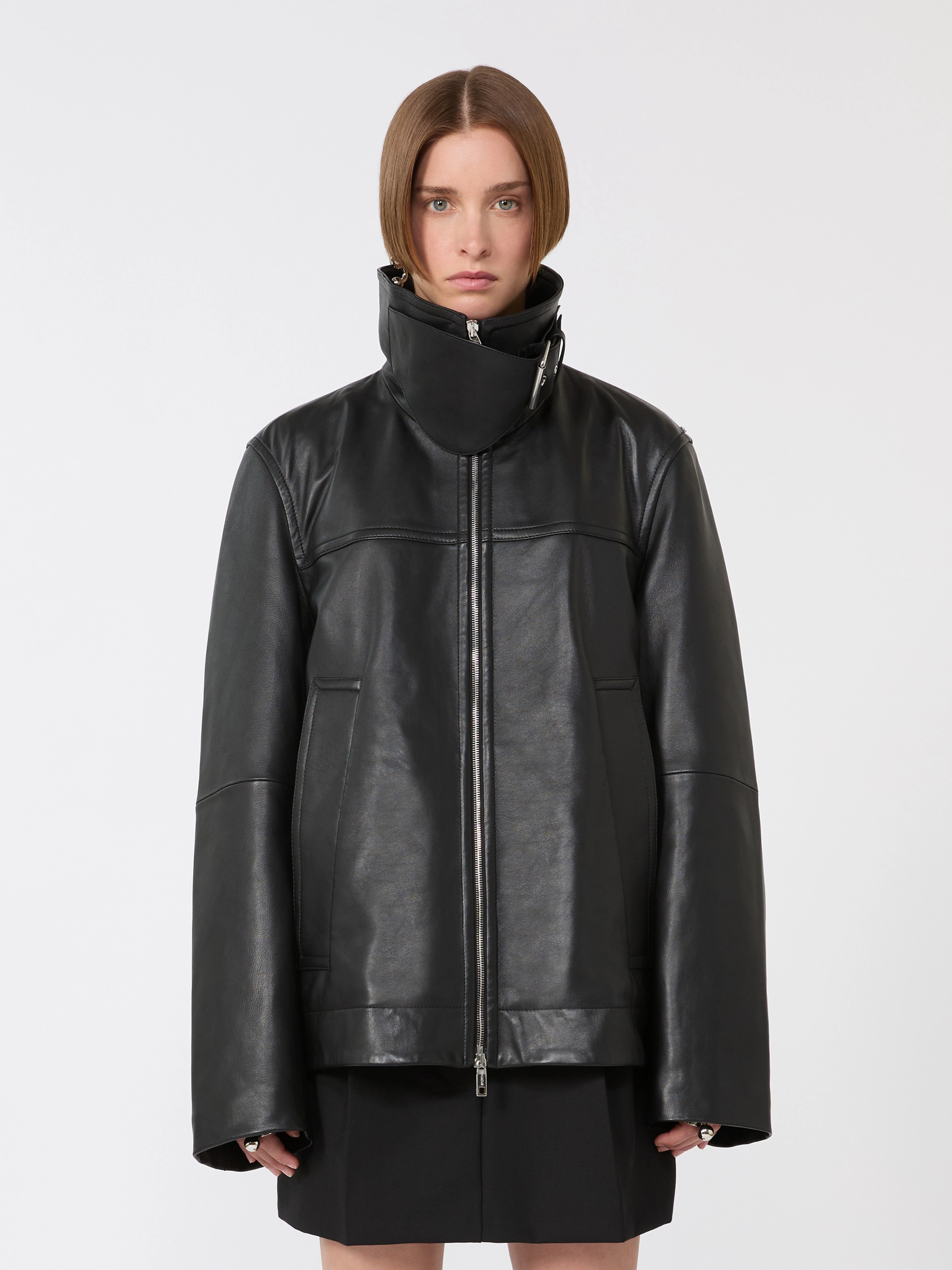 Oversized leather heavy jacket - BLACK - Sportmax - 2
