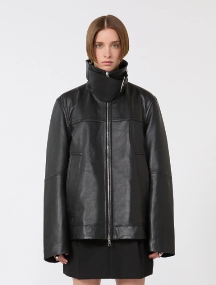 Oversized leather heavy jacket - BLACK - Sportmax - 2