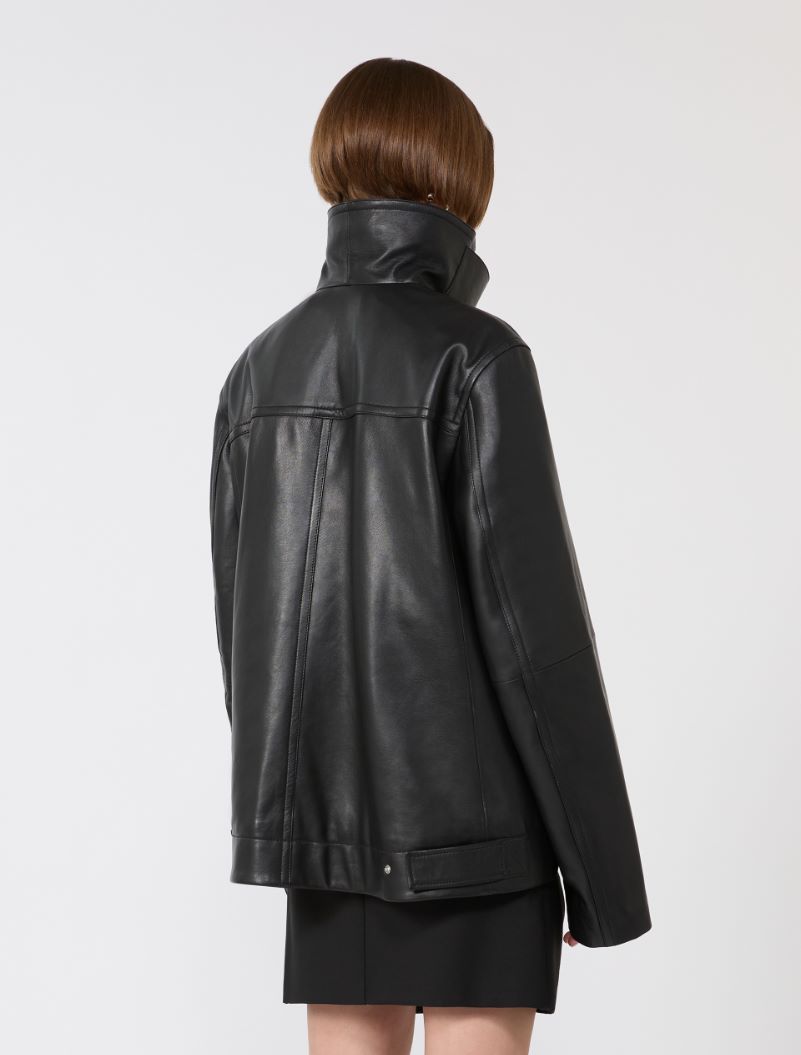 Oversized leather heavy jacket - BLACK - Sportmax - 3