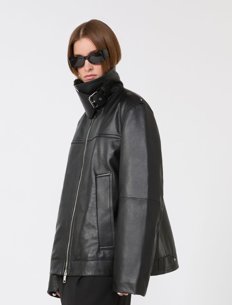 Oversized leather heavy jacket - BLACK - Sportmax - 4