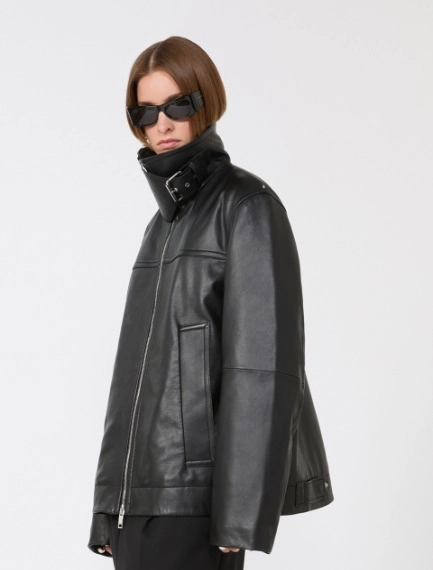 Oversized leather heavy jacket - BLACK - Sportmax
