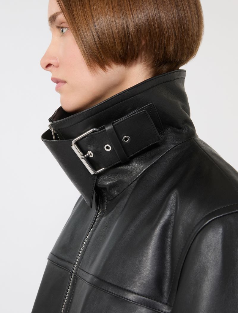 Oversized leather heavy jacket - BLACK - Sportmax - 4