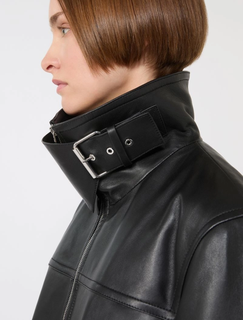 Oversized leather heavy jacket - BLACK - Sportmax - 5