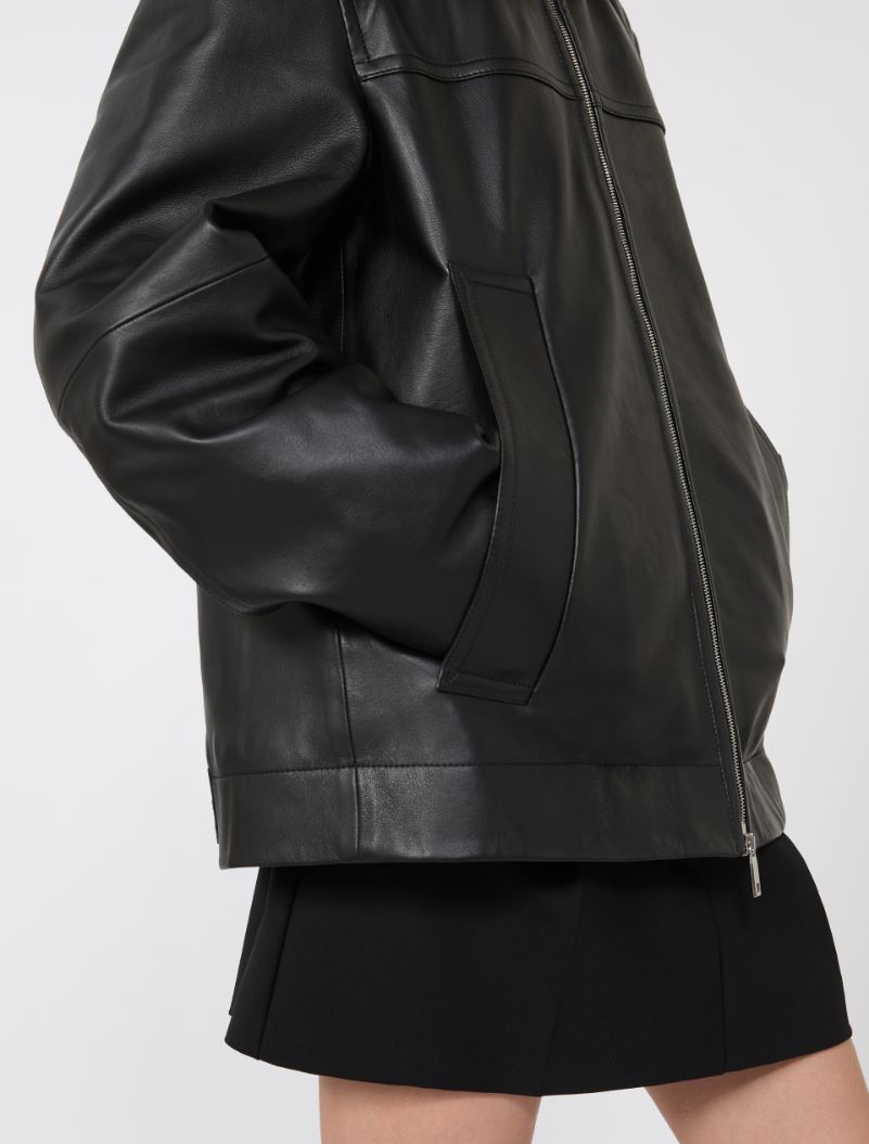 Oversized leather heavy jacket - BLACK - Sportmax - 5