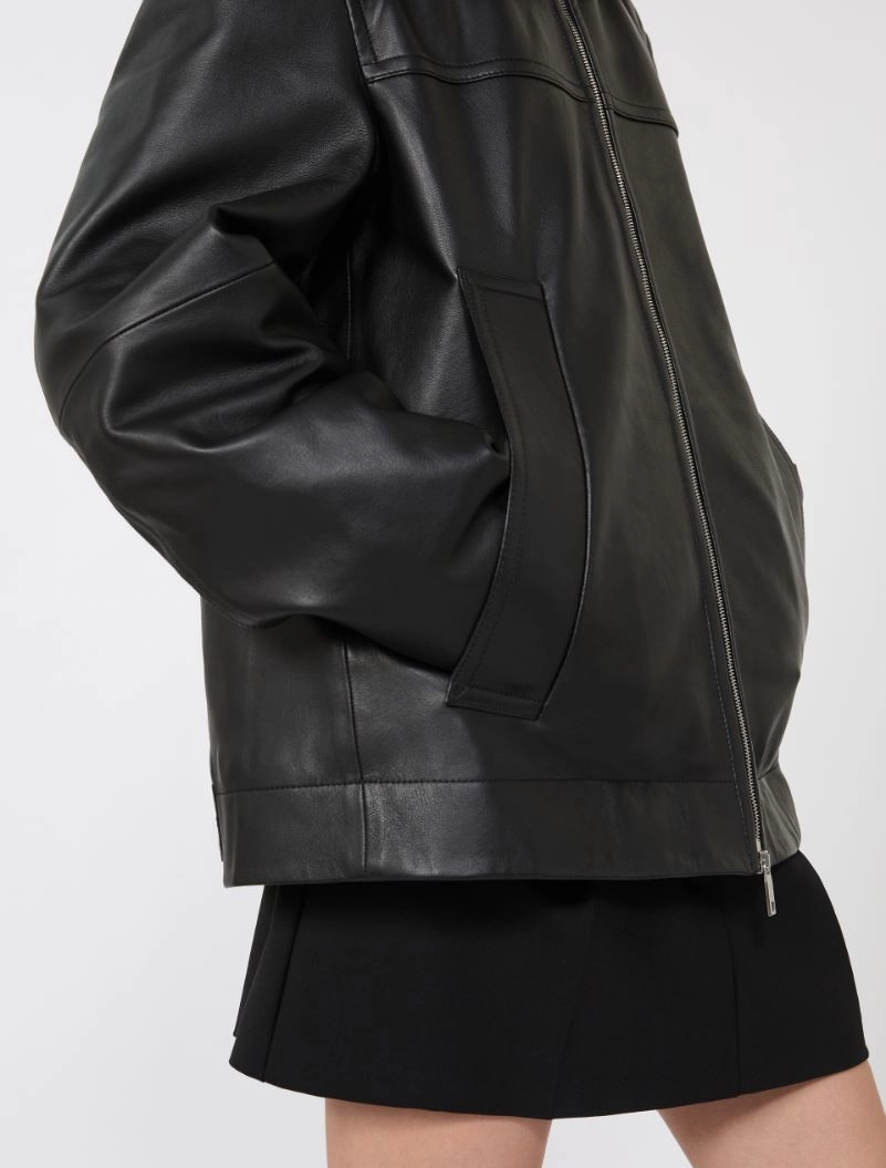 Oversized leather heavy jacket - BLACK - Sportmax - 6